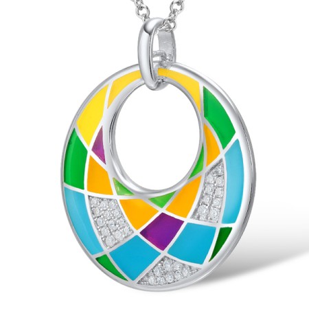 Brass w/ White Gold Plating Pendant Enamel,White Cubic Zirconia (P308597ENABRW)