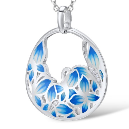 Sterling Silver Pendant Enamel,White Cubic Zirconia (P308604ENASL925)