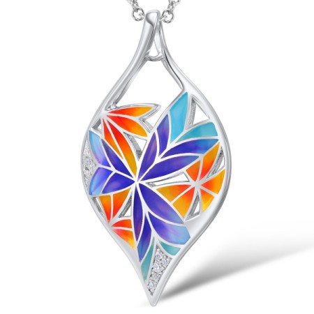 Sterling Silver Pendant Enamel,White Cubic Zirconia (P308607ENA1SL925)