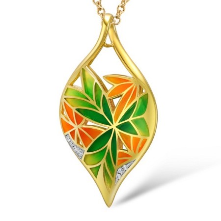 Sterling Silver w/ Yellow Plating Pendant Enamel,White Cubic Zirconia (P308607ENASY925)
