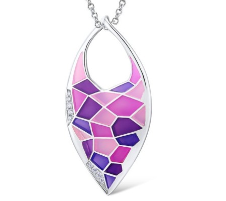 Sterling Silver Pendant Enamel,White Cubic Zirconia (P308608ENA2SL925)