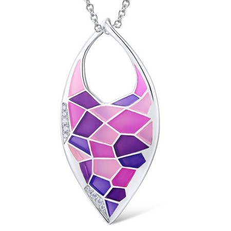 Sterling Silver Pendant Enamel,White Cubic Zirconia (P308608ENA2SL925)
