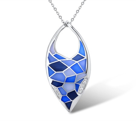 Sterling Silver Pendant Enamel,White Cubic Zirconia (P308608ENA5SL925)