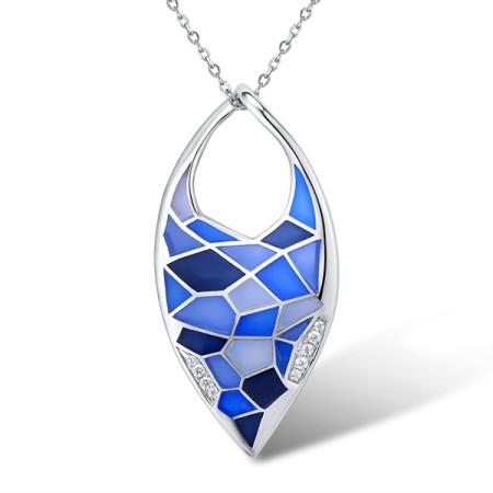 Sterling Silver Pendant Enamel,White Cubic Zirconia (P308608ENA5SL925)