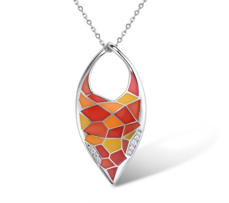 Sterling Silver Pendant Enamel,White Cubic Zirconia (P308608ENA6SL925)