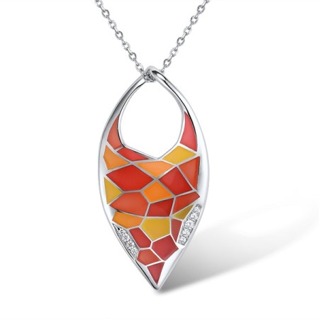 Sterling Silver Pendant Enamel,White Cubic Zirconia (P308608ENA6SL925)
