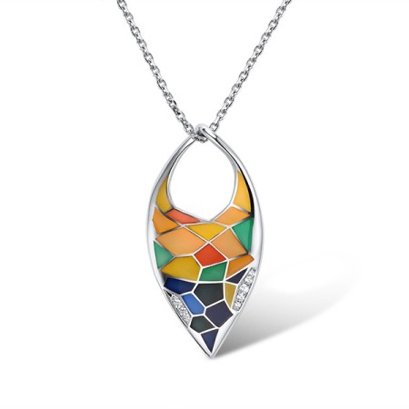 Sterling Silver Pendant Enamel,White Cubic Zirconia (P308608ENA7SL925)