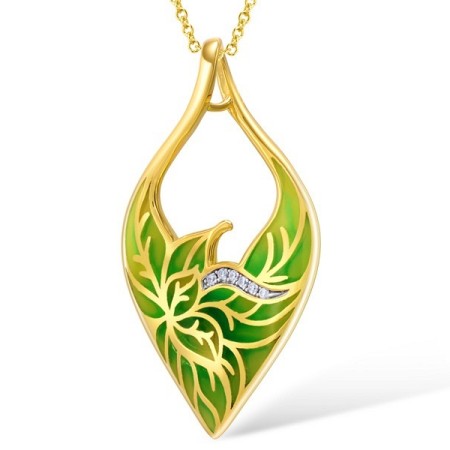 Sterling Silver w/ Yellow Plating Pendant Enamel,White Cubic Zirconia (P308609ENASY925)