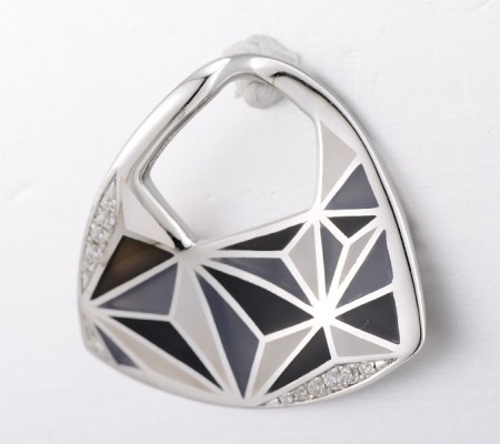 Sterling Silver Pendant Enamel,White Cubic Zirconia (P308612ENA2SL925)