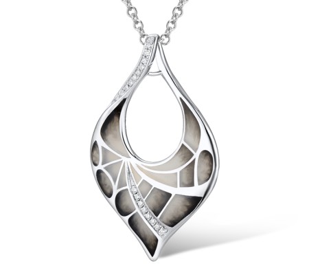 Sterling Silver Pendant Enamel,White Cubic Zirconia (P308613ENA2SL925)