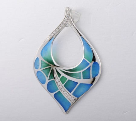 Sterling Silver Pendant Enamel,White Cubic Zirconia (P308613ENA5SL925)
