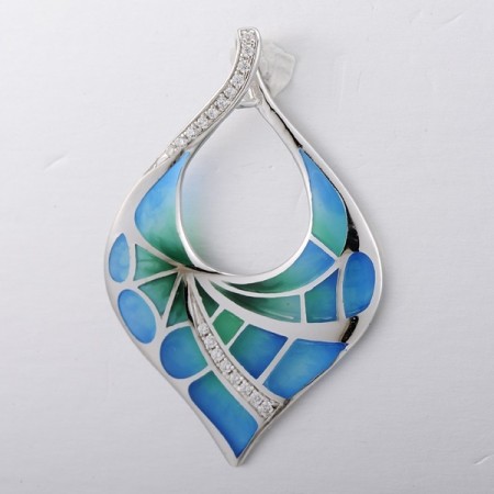 Sterling Silver Pendant Enamel,White Cubic Zirconia (P308613ENA5SL925)