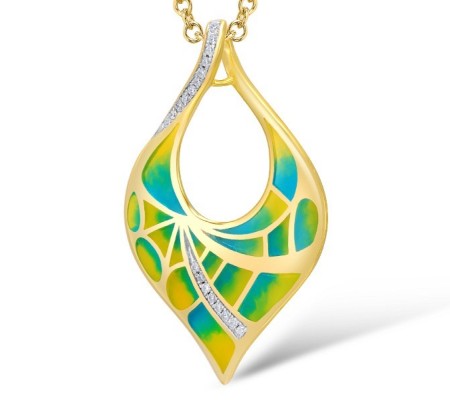 Sterling Silver w/ Yellow Plating Pendant Enamel,White Cubic Zirconia (P308613ENASY925)