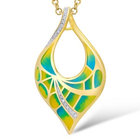Sterling Silver w/ Yellow Plating Pendant Enamel,White Cubic Zirconia (P308613ENASY925)