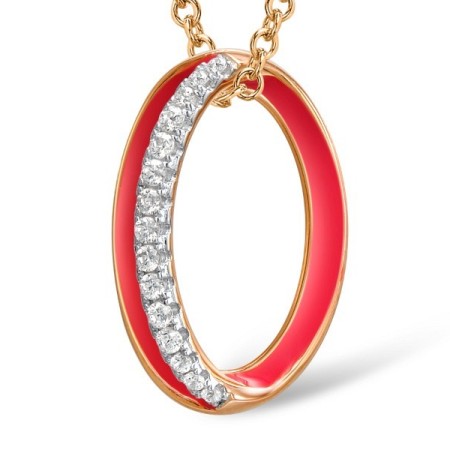 Sterling Silver w/ Rose Plating Pendant Enamel,White Cubic Zirconia (P308645ENASR925)