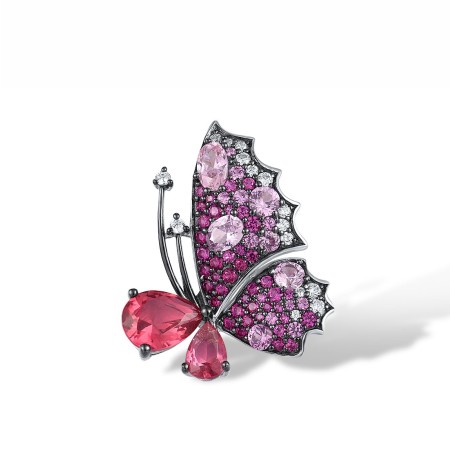 Sterling Silver w/ Black White Plating Pendant Created Pink Sapphire,Created Ruby,Pink Cubic Zirconia,Pink Glass,White Cubic Zirconia (P308817MUL1SK925)