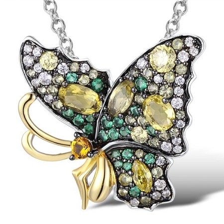 Sterling Silver w/ Yellow Black White Plating Pendant Green Nano Cubic Zirconia (Per,Green Spinel,White Cubic Zirconia,Yellow Cubic Zirconia,Yellow Glass,Yellow Nano Cubic Zirconia (Ci (P308819MULSZ925)