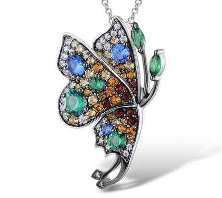 Sterling Silver w/ Black White Plating Pendant Blue Spinel,Garnet Nano Spinel,Green Spinel,White Cubic Zirconia,Yellow Nano Cubic Zirconia (Ci (P308821MULSK925)