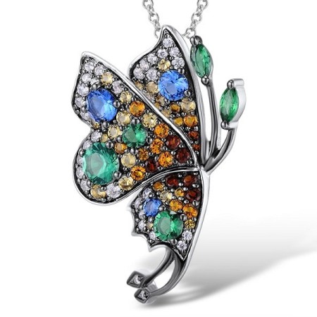Sterling Silver w/ Black White Plating Pendant Blue Spinel,Garnet Nano Spinel,Green Spinel,White Cubic Zirconia,Yellow Nano Cubic Zirconia (Ci (P308821MULSK925)
