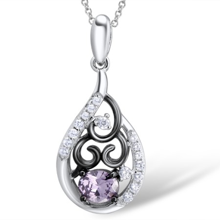 Sterling Silver w/ Black White Plating Pendant Amethyst Cubic Zirconia,White Cubic Zirconia (P309006AWZSK925)