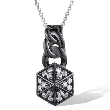 Sterling Silver w/ Black Plating Pendant White Cubic Zirconia (P309114WCZSB925)