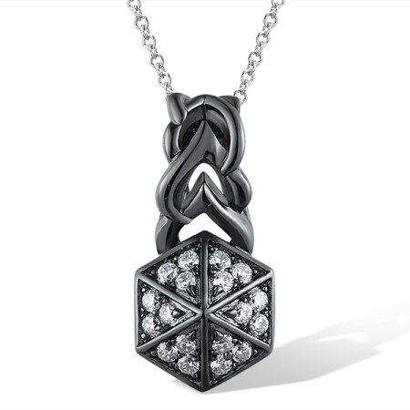 Sterling Silver w/ Black Plating Pendant White Cubic Zirconia (P309118WCZSB925)