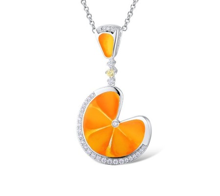 Sterling Silver Pendant Enamel,White Cubic Zirconia,Yellow Nano Cubic Zirconia (Ci (P309139ENASL925)