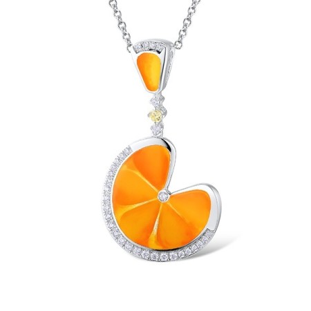 Sterling Silver Pendant Enamel,White Cubic Zirconia,Yellow Nano Cubic Zirconia (Ci (P309139ENASL925)
