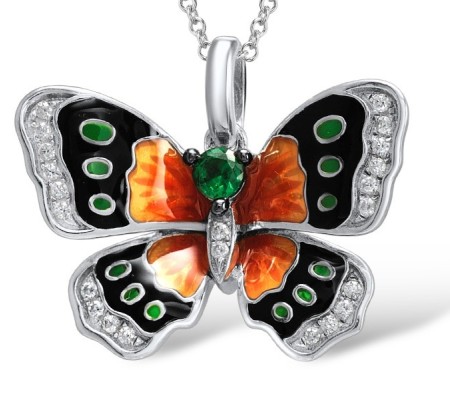 Sterling Silver Pendant Enamel,Green Spinel,White Cubic Zirconia (P309167ENASL925)