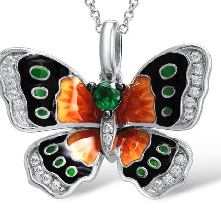 Sterling Silver Pendant Enamel,Green Spinel,White Cubic Zirconia (P309167ENASL925)
