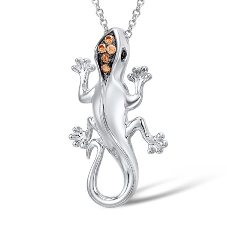 Sterling Silver w/ Black White Plating Pendant Black spinel,Champagne Cubic Zirconia (P309274BSCSK925)