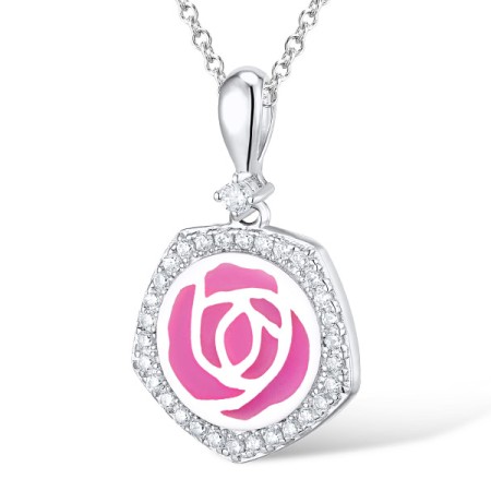 Sterling Silver Pendant White Cubic Zirconia,Enamel (P309596ENASL925)