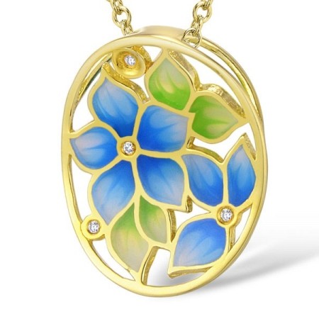 Sterling Silver w/ Yellow Plating Pendant Enamel,White Cubic Zirconia (P309604ENASY925)