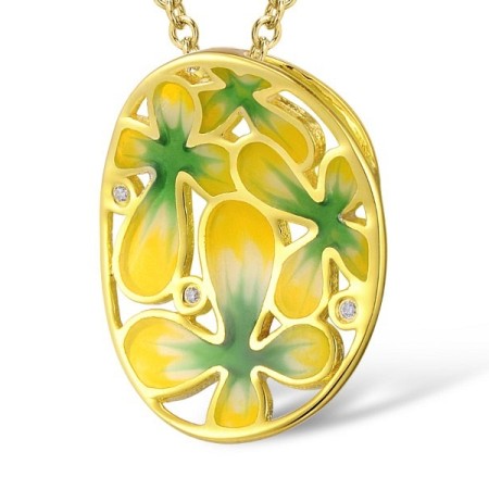Sterling Silver w/ Yellow Plating Pendant Enamel,White Cubic Zirconia (P309611ENASY925)