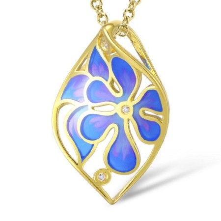 Sterling Silver w/ Yellow Plating Pendant Enamel,White Cubic Zirconia (P309612ENASY925)