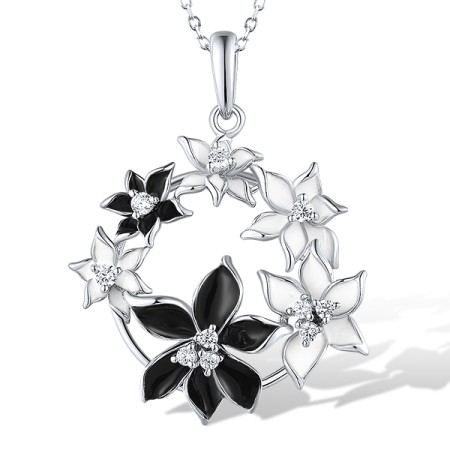 Sterling Silver Pendant Enamel,White Cubic Zirconia without chain (P309681BENA4SL925)