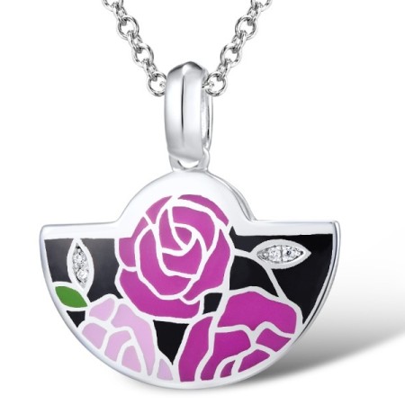 Sterling Silver Pendant Enamel,White Cubic Zirconia (P309855ENASL925)