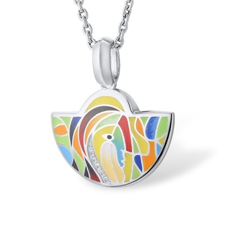 Sterling Silver Pendant Enamel,White Cubic Zirconia (P309882ENA2SL925)