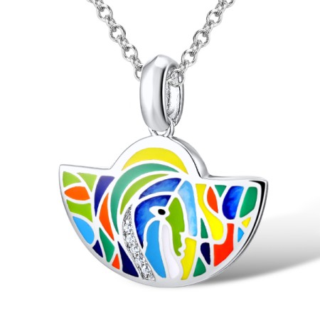 Sterling Silver Pendant White Cubic Zirconia,Enamel (P309882ENASL925)