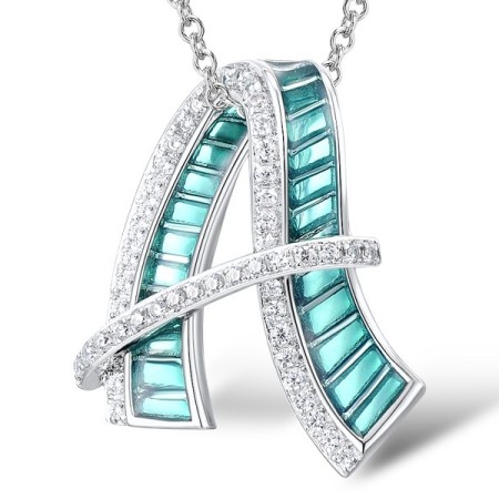 Sterling Silver Pendant Enamel,White Cubic Zirconia (P310034ENASL925)