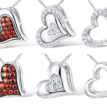 Sterling Silver w/ Black White Plating Pendant Garnet Cubic Zirconia,White Cubic Zirconia (P310234GZZSK925)