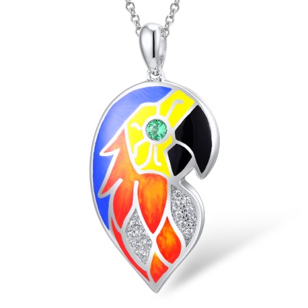 Sterling Silver Pendant Enamel,Green Spinel,White Cubic Zirconia (P310239ENASL925)