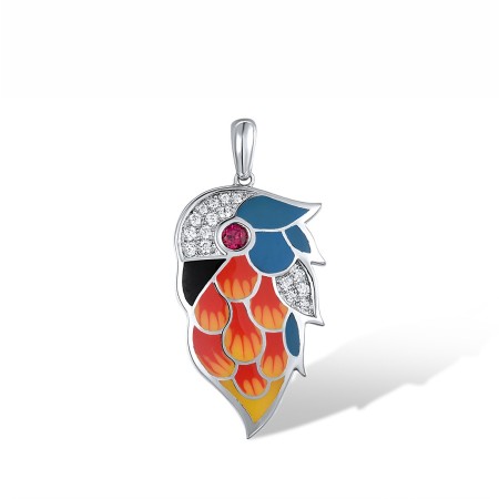 Sterling Silver Pendant Created Ruby,Enamel,White Cubic Zirconia (P310240ENASL925)