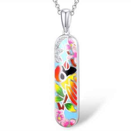 Sterling Silver Pendant Enamel,White Cubic Zirconia (P310244ENASL925)