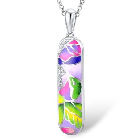 Sterling Silver Pendant Enamel,White Cubic Zirconia (P310245ENASL925)