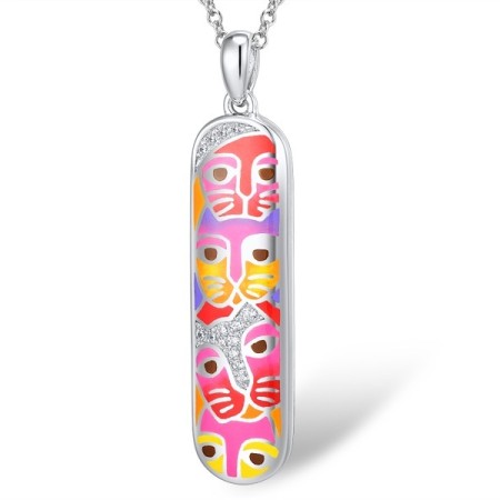 Sterling Silver Pendant Enamel,White Cubic Zirconia (P310300ENASL925)