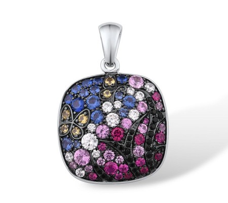 Sterling Silver w/ Black White Plating Pendant Black spinel,Blue Nano Cubic Zirconia,Blue Spinel,Created Pink Sapphire,Created Ruby,White Cubic Zirconia,Yellow Nano Cubic Zirconia (Ci (P310652MUL2SK925)