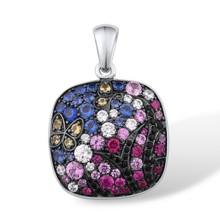 Sterling Silver w/ Black White Plating Pendant Black spinel,Blue Nano Cubic Zirconia,Blue Spinel,Created Pink Sapphire,Created Ruby,White Cubic Zirconia,Yellow Nano Cubic Zirconia (Ci (P310652MUL2SK925)