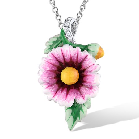 Sterling Silver Pendant Enamel,White Cubic Zirconia (P310786ENA1SL925)