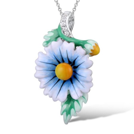 Sterling Silver Pendant Enamel,White Cubic Zirconia (P310786ENASL925)